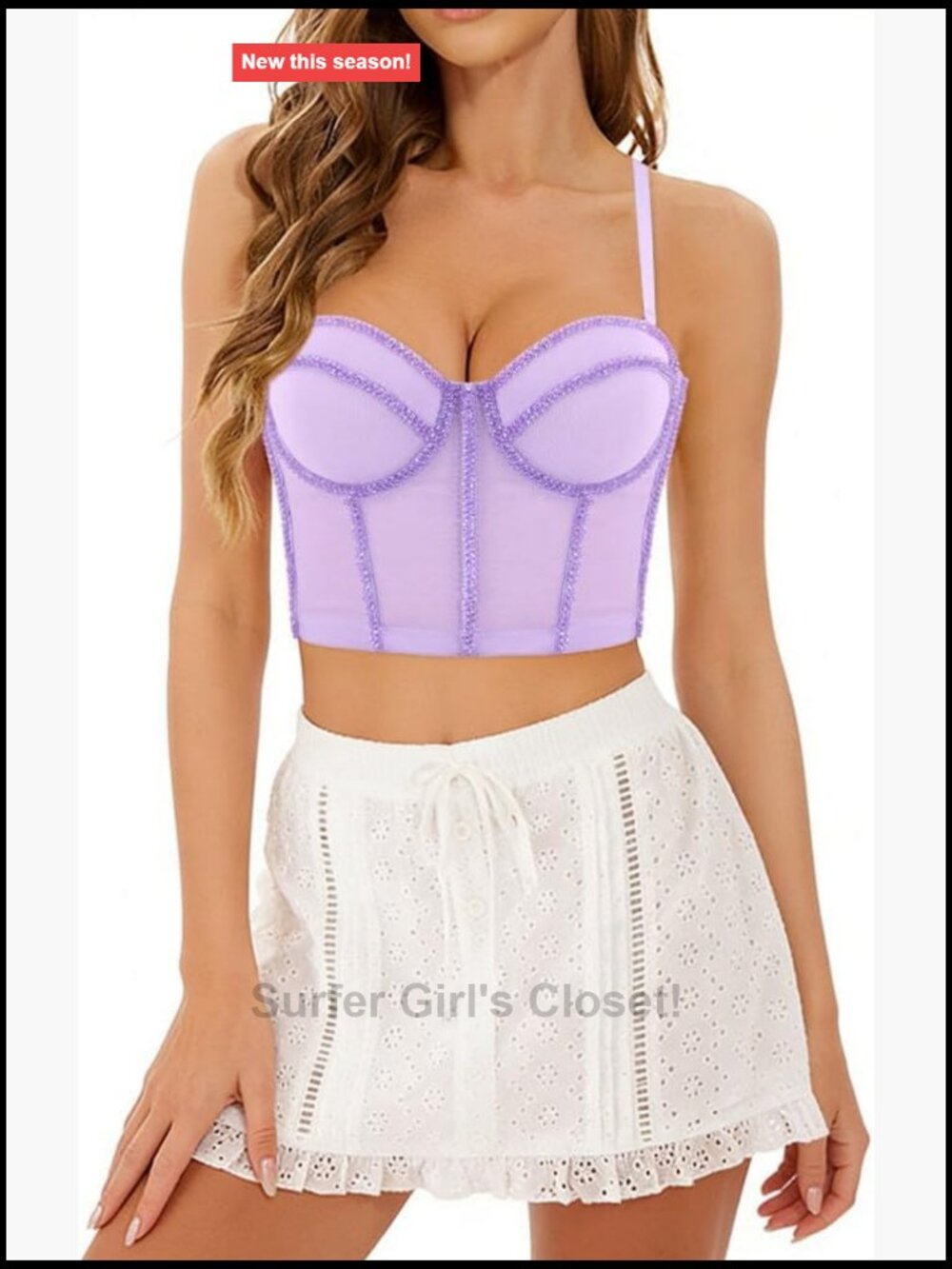 Sequin Spaghetti Strap Crop Top Bustier Corset, V-Neck Push Up Boned